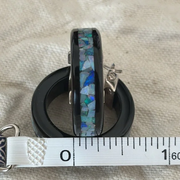 Jay King Black Chalcedony/Blue Opal mosaic Hoop Earrings - Picture 10 of 10